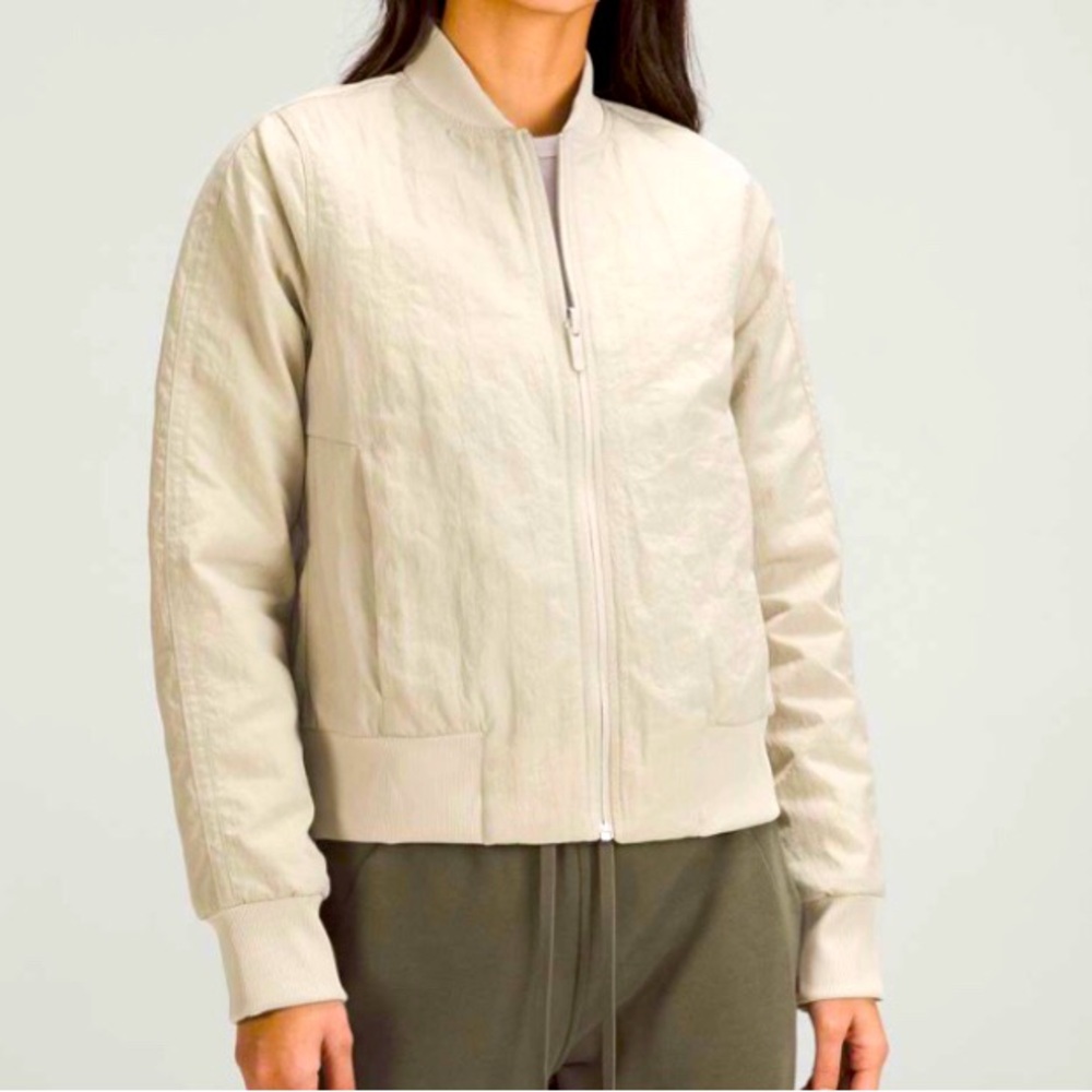 Lululemon Non-Stop Reversible Bomber Jacket 6 Raw Linen Tan Water Resistant